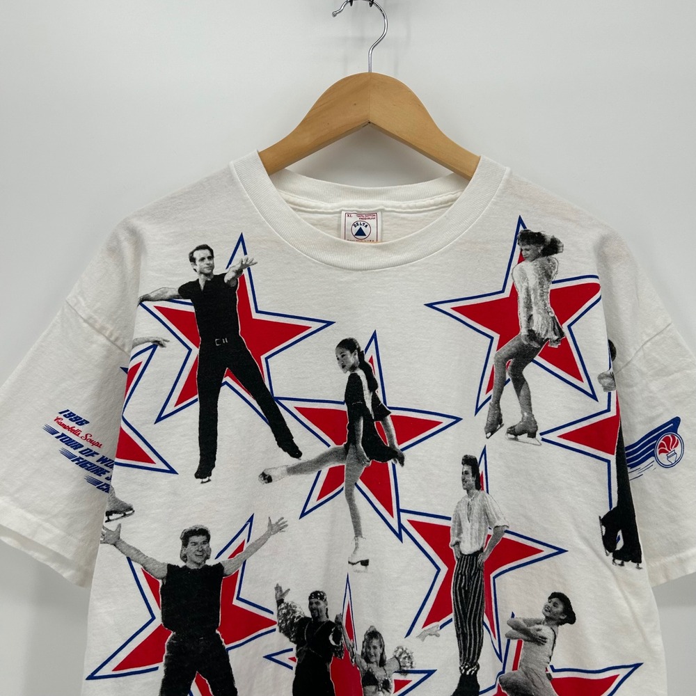 Vintage 1996 Tour of World Figure Skating AOP T-Shirt XL Delta Made in USA White